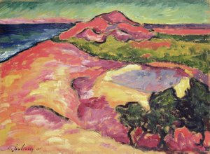 Tengerparti jelenet Red Hill-lel alkotó: Alexej von Jawlensky