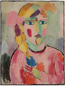 Lány kék szemmel és lófarokkal; Kék szemű, pigtail lány, 1916 körül alkotó: Alexej von Jawlensky