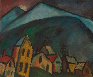 hegyi táj házakkal; Hegyi táj házakkal, 1912 alkotó: Alexej von Jawlensky