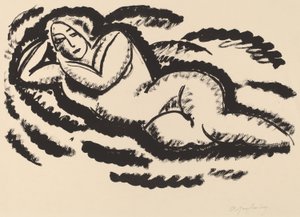 Fekvő akt, 1912 körül (fekete litográfia fektetett papíron)