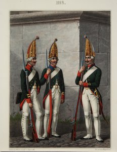 A Preobraženszkij-, Szemenovszkij- és Izmailovszkij-ezred gránátosai 1796-1797-ben, 1840-es években alkotó: Alexey Gavrilovich Petrovsky