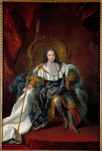 XV. Lajos (1710-1774) gyermek portréja a trónján Alexis Simon Belle (1674-1734) szent festményének jelmezében és attribútumaiban 1723 V. 2,26x1,8 m - XV. Lajos (1710-1774) portréja, mint gyermek a trónján koronázási ruhában - Pai
