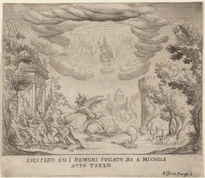 Lucifer és a Szent Mihálytól menekülő démonok alkotó: Alfonso Parigi II