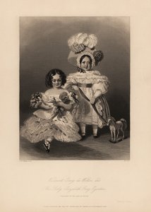 Gray de Wilton vikomt és Elizabeth Gray Egerton, Thomas Egerton gyermekei, Wilton 2. grófja. Lánya gyűrűs, fodros ruhás, kezében egy baba, fia pedig ruhás, tollas motorháztetős, kezében egy játéklóra kötött szalag. Henry acélmetszet