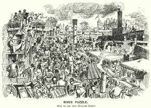 Punch rajzfilm: Torlódás a Temze folyón Molesey Lock-nál, Surrey (metszet) alkotó: Alfred Chantrey Corbould