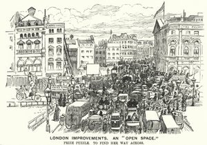 Punch rajzfilm: London Improvements. „Nyílt tér” – forgalmi torlódás a viktoriánus Londonban (metszet) alkotó: Alfred Chantrey Corbould