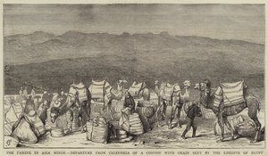 A kis-ázsiai éhínség, az egyiptomi khedive által küldött gabonát szállító konvoj indulása Celephkiából alkotó: Alfred Chantrey Corbould