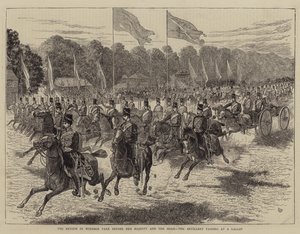 Szemle a Windsor Parkban Őfelsége és a sah előtt, a tüzérség vágtában alkotó: Alfred Chantrey Corbould