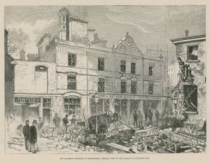 A dinamit felháborodása Westminsterben; A Scotland Yardon történt károk általános képe alkotó: Alfred Chantrey Corbould