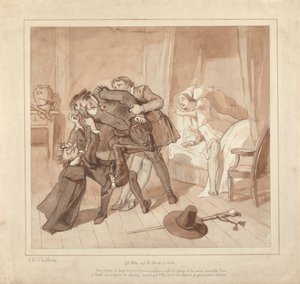 Gil Blas, Dr. Sangrado vezetésével orvosi gyakorlata során találkozik Dr. Cuchilloval a bolti ágy mellett alkotó: Alfred Edward Chalon