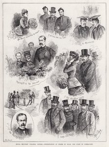Királyi Katonai Főiskola, Oxford, HRH, Connaught herceg díjainak átadása (metszet) alkotó: Alfred Gish Bryan