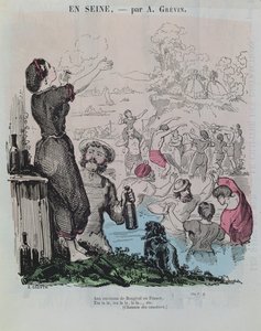 Fürdőzők a Szajnában Bougivalban, a „Le Petit Journal Pour Rire” című folyóiratból, 1860 körül alkotó: Alfred Grevin