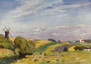 Dánia: tipikus dán táj, Dél-Jylland (színes litho)
