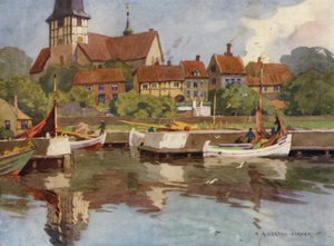 Dánia: Bornholm, Ronne Harbour (színes litho) alkotó: Alfred Heaton Cooper
