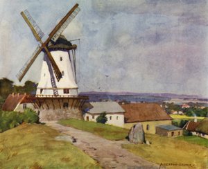 Dánia: Dybbol Mill, Sonderborg, az 1864-es csatatéren (színes litho) alkotó: Alfred Heaton Cooper