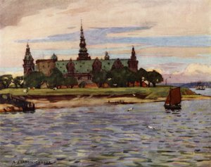 Dánia: Helsingor, Kronborg kastély (színes litho) alkotó: Alfred Heaton Cooper