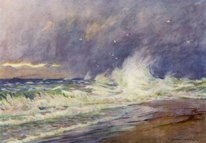 Dánia: A Skaw, az Északi-tenger és a Kattegat találkozása (színes litho) alkotó: Alfred Heaton Cooper