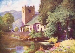 Lake District: Grasmere Church (színes litográfia) alkotó: Alfred Heaton Cooper
