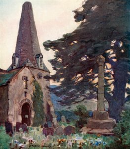 Porlock templom és kereszt (színes litó) alkotó: Alfred Heaton Cooper