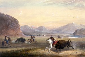 Bivalyvadászat az Independence Rock közelében alkotó: Alfred Jacob Miller