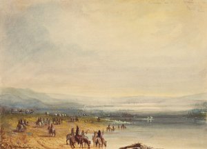 Karaván a Platte folyón, 1837 körül (akvarell papíron)
