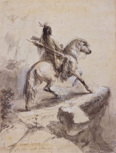 Crow Indian on Lookout, 1837 körül (toll és tinta, mosás és gouache papíron) alkotó: Alfred Jacob Miller