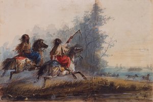 Nőstények, kígyótörzs, hajtó lovak, 1837 körül (ceruza, akvarell és gouache papíron) alkotó: Alfred Jacob Miller
