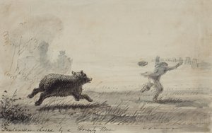 Fontenelle, amelyet egy Grizzly Bear üldöz, 1837 körül (toll, tinta és mosás papíron) alkotó: Alfred Jacob Miller