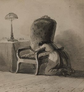 Szék karfáján térdelő lány alkotó: Alfred Jacob Miller