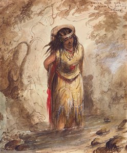Indiai lány, Papoose foring a Stream, 1837 körül (ceruza, akvarell és gouache papíron) alkotó: Alfred Jacob Miller