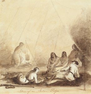 Egy indián páholy belseje, 1837 körül (ceruza, toll és tinta, valamint papírra mosás) alkotó: Alfred Jacob Miller