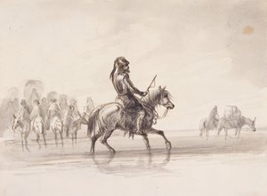 Jim Bridger, angol páncélruhában, 1837 körül (toll és tinta, valamint papírra mosás) alkotó: Alfred Jacob Miller
