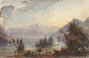 Lake Scene, Rocky Mountains, 1837 körül (akvarell, papír) alkotó: Alfred Jacob Miller