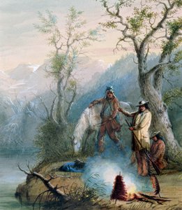 Púpos borda pörkölése, 1837 (papíron fehérrel megnövelt wc) alkotó: Alfred Jacob Miller