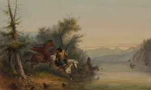 Kígyó indiánok: Átkelés a folyón alkotó: Alfred Jacob Miller