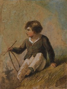 Fiatal fiú karikával és bottal alkotó: Alfred Jacob Miller