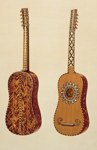 Rizzio gitár, a "Musical Instruments"-ből (színes litho) alkotó: Alfred James Hipkins