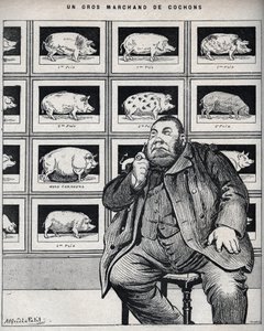 Egy nagy disznókereskedő – rajzfilm a „Le Cochon, Normandia szuvenírjei” című filmben 1898 alkotó: Alfred Le Petit
