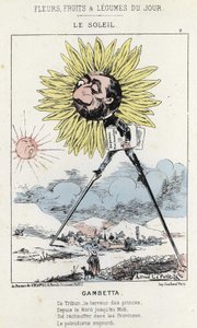 Le Soleil (napraforgó): karikatúra Gambettáról (1838 - 1882) - ill. 1871. 12. 01-től a "A nap virágai, gyümölcsei és zöldségei" című részben alkotó: Alfred Le Petit