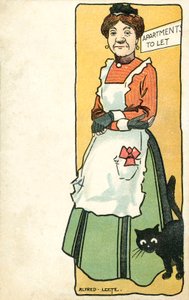 Háziasszony és kedvenc macskája (chromolitho)
