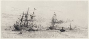 Szállítás a Mersey-n (rézkarc) alkotó: Alfred Louis Brunet Debaines