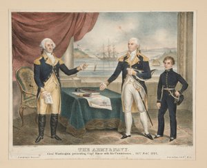 A hadsereg és haditengerészet, Genl. Washington bemutatja Barry kapitánynak megbízatását alkotó: Alfred M. Hoffy