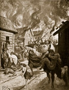 A dánok által felgyújtott Canterbury, i.sz. 851, illusztráció a „Hutchinson története a brit nemzetről”, 1920 körül (litho) alkotó: Alfred Pearse