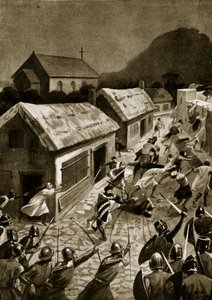 Berwick megrohanása a skótok által, 1354. november, illusztráció a „Hutchinson