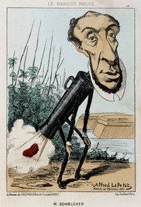 Le Bean rouge: Victor Schoelcher karikatúrája, aki Peter vonatában egy babot (fingot) ábrázol - ill. 1871.02.16., "Fleurs, Fruits et Vegetables du Jour" alkotó: Alfred Petit