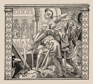Die Nibelungen. Hogyan mutatják be a Rudigers hadtestet Krimhildnek, 1840-1841. alkotó: Alfred Rethel