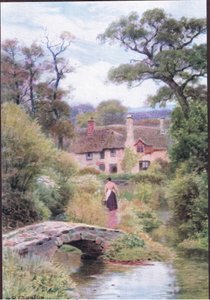 Footbridge, Porlock közelében, Somersetben, a The Cottages and the Village Life of Rural Englandből, amelyet a Dent & Sons Limited adott ki alkotó: Alfred Robert Quinton