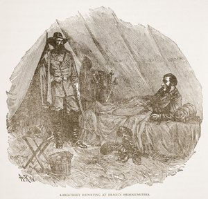 Longstreet jelentése Bragg főhadiszállásán, egy könyvkiadóból. 1896 alkotó: Alfred Rudolph Waud