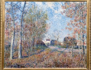 Fasarok Sablonokkal vagy a faérchez vezető út (Fontainebleau erdőszéle, Moret-sur-Loing közelében) Alfred Sisley festménye (1839-1899) 1883 Dim. 0,6x0,73 m Párizs, Muse d