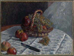 Almák és szőlő egy kosárban alkotó: Alfred Sisley